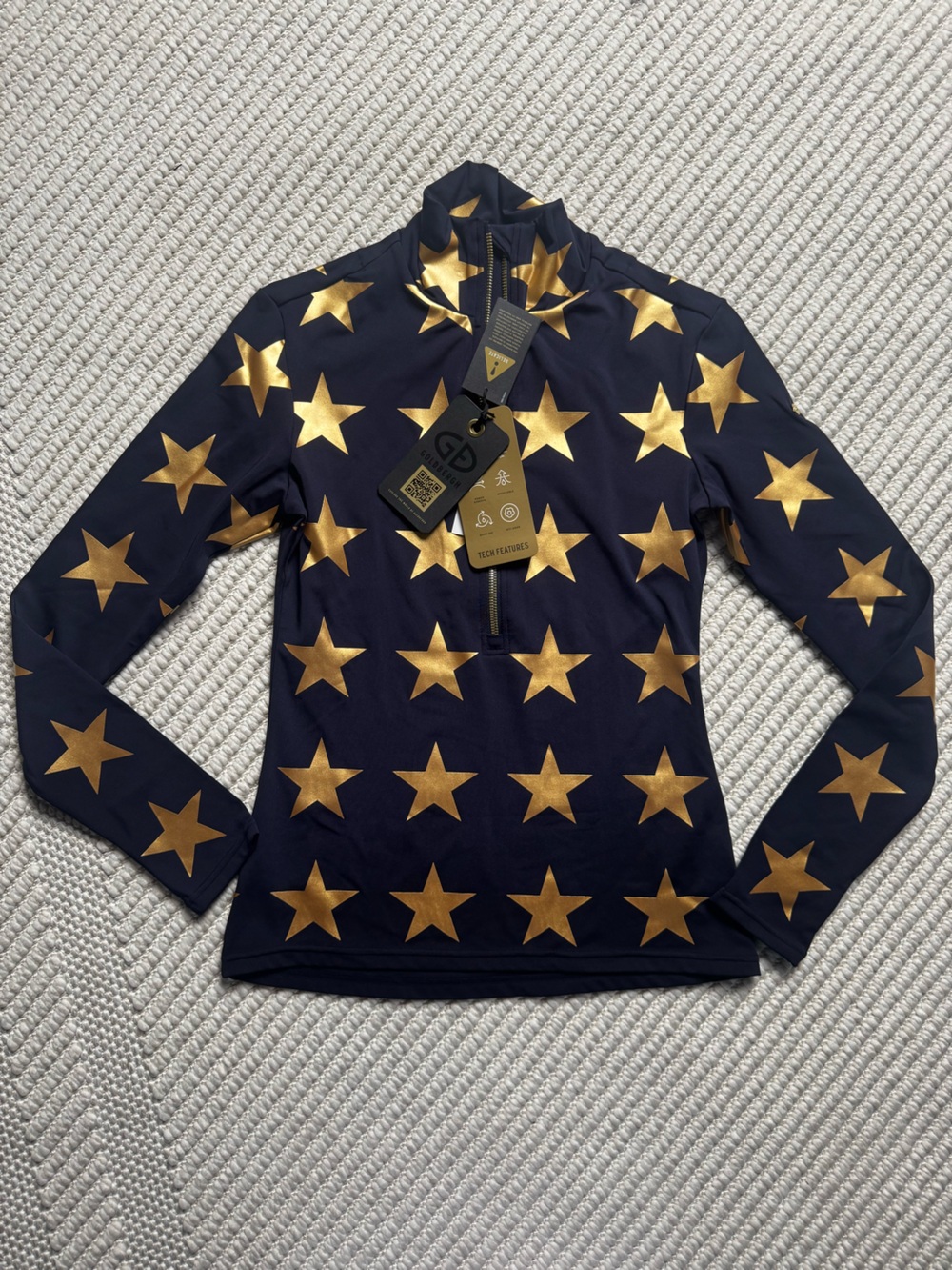 Goldbergh Lunaria metallic Base Layer French Navy Blue with Gold Stars NWT Small - Picture 3 of 6